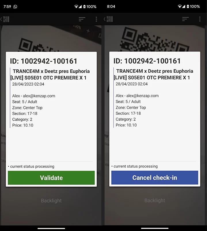 MyTicket Scanner check-in, ticket validation by QR-code